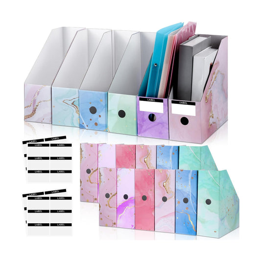 PerKoop 12 Pcs Decorative Magazine File Holders Floral Foldable File Folders Magazine Storage Boxes Rack Desk Organizer
