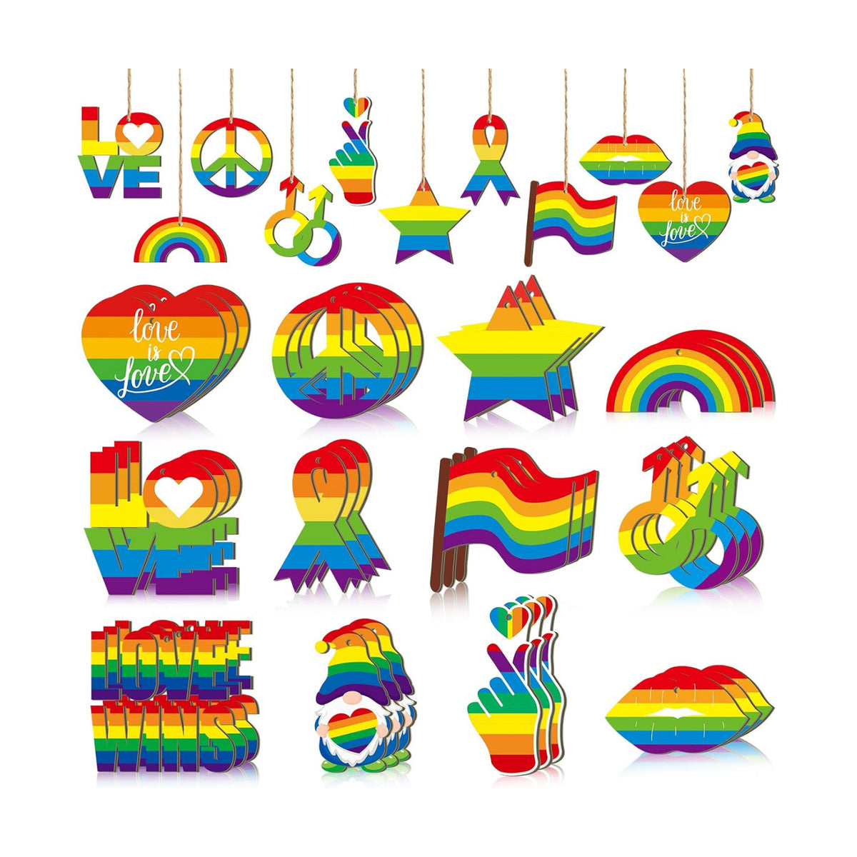 Qunclay 24 Pcs Patriotic Summer Ornaments Red White Blue Rainbow Style