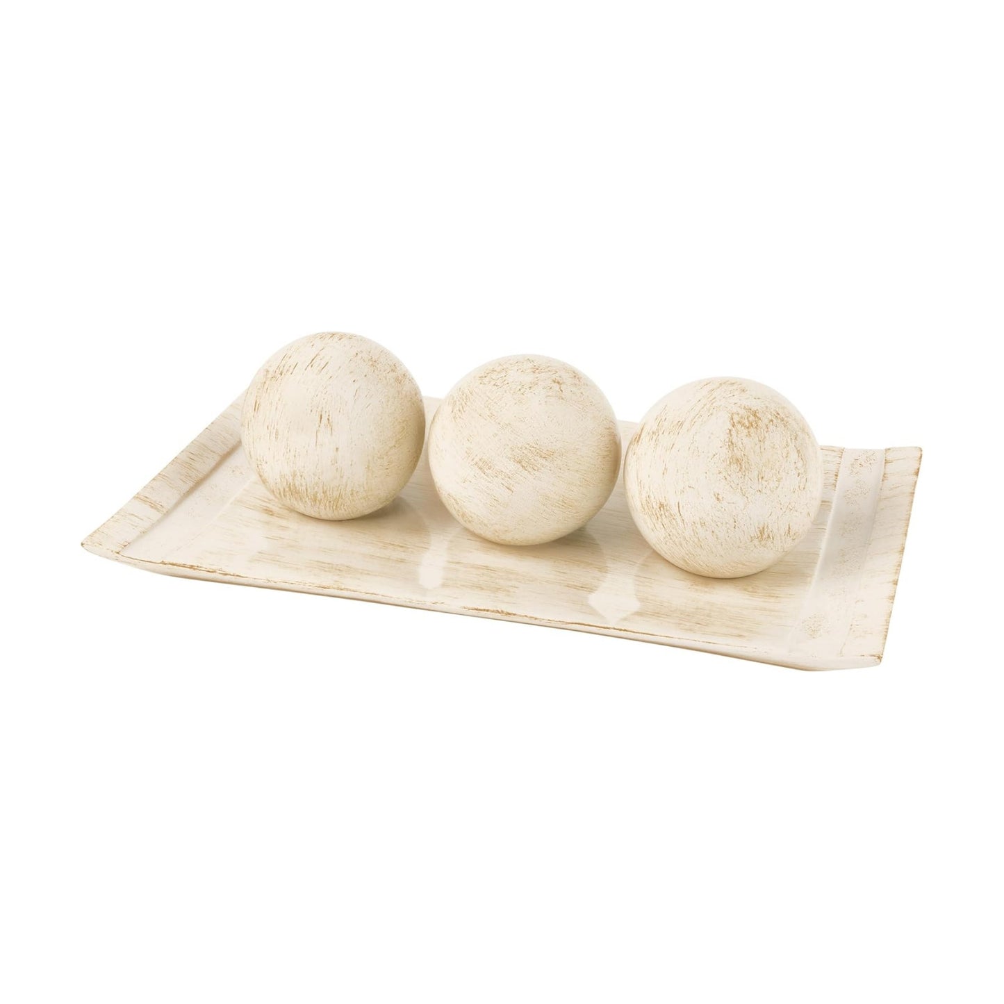 Rustic Luxe Decorative Tray and Orb Set / Distressed White