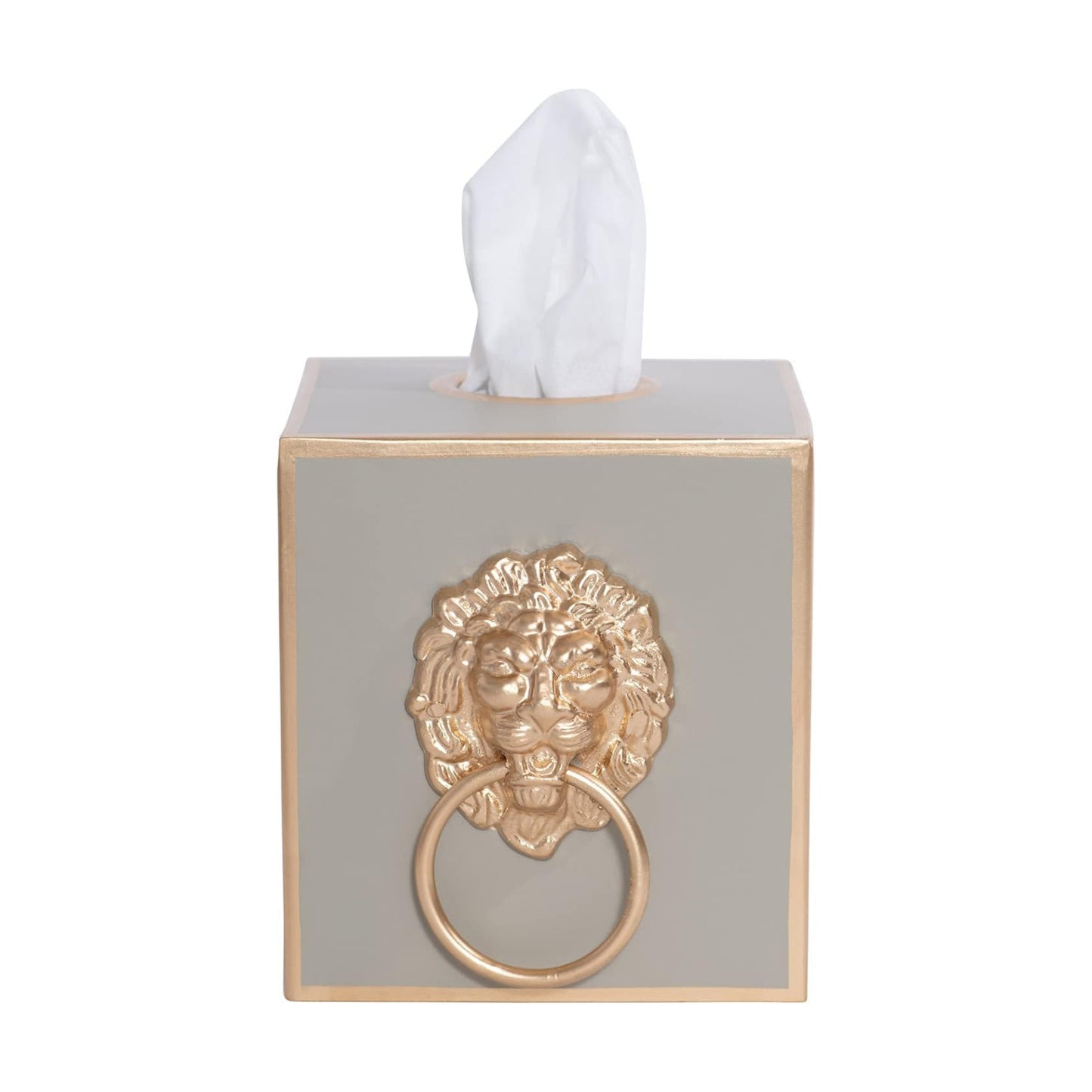 Cube Tissue Box Holder / Taupe Lion / Paws & Claws / Gold