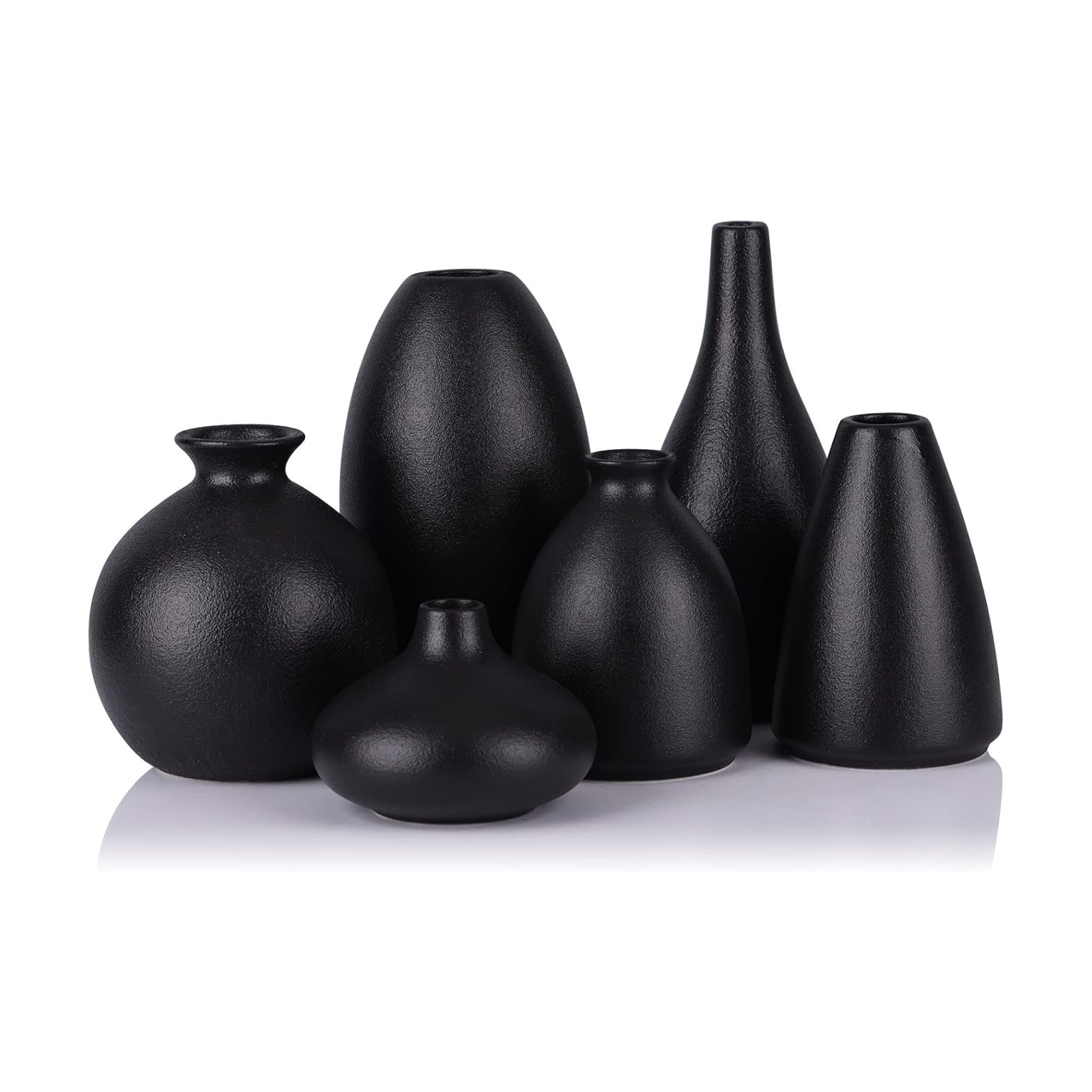 Ceramic Bud Vase Bulk Boho Centerpieces / Black / Set of 6