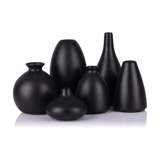 Ceramic Bud Vase Bulk Boho Centerpieces / Black / Set of 6