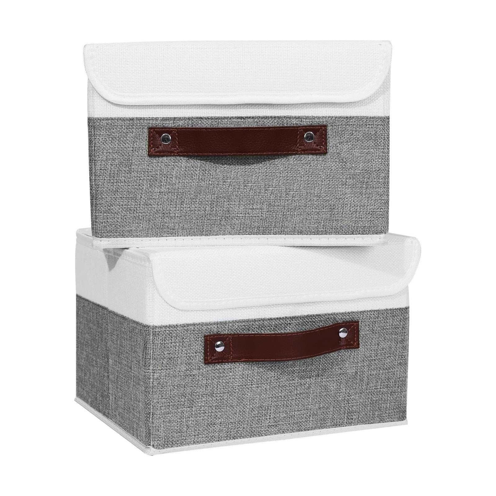 Storage Boxes / Lid Washable Decorative Storage Bins Basket / Small / Gray White / Set of 2