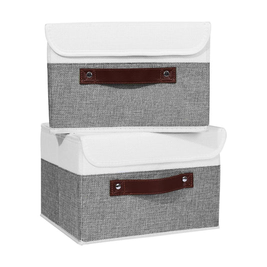 Storage Boxes / Lid Washable Decorative Storage Bins Basket / Small / Gray White / Set of 2