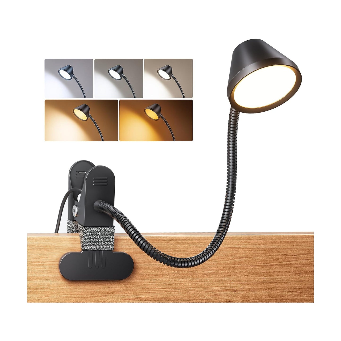 LEPOWER Clip on Light, Reading Lights for Books in Bed, 400LM, RG0 Eye-Care | 5 Colors & Stepless Dimming, Amber Glow