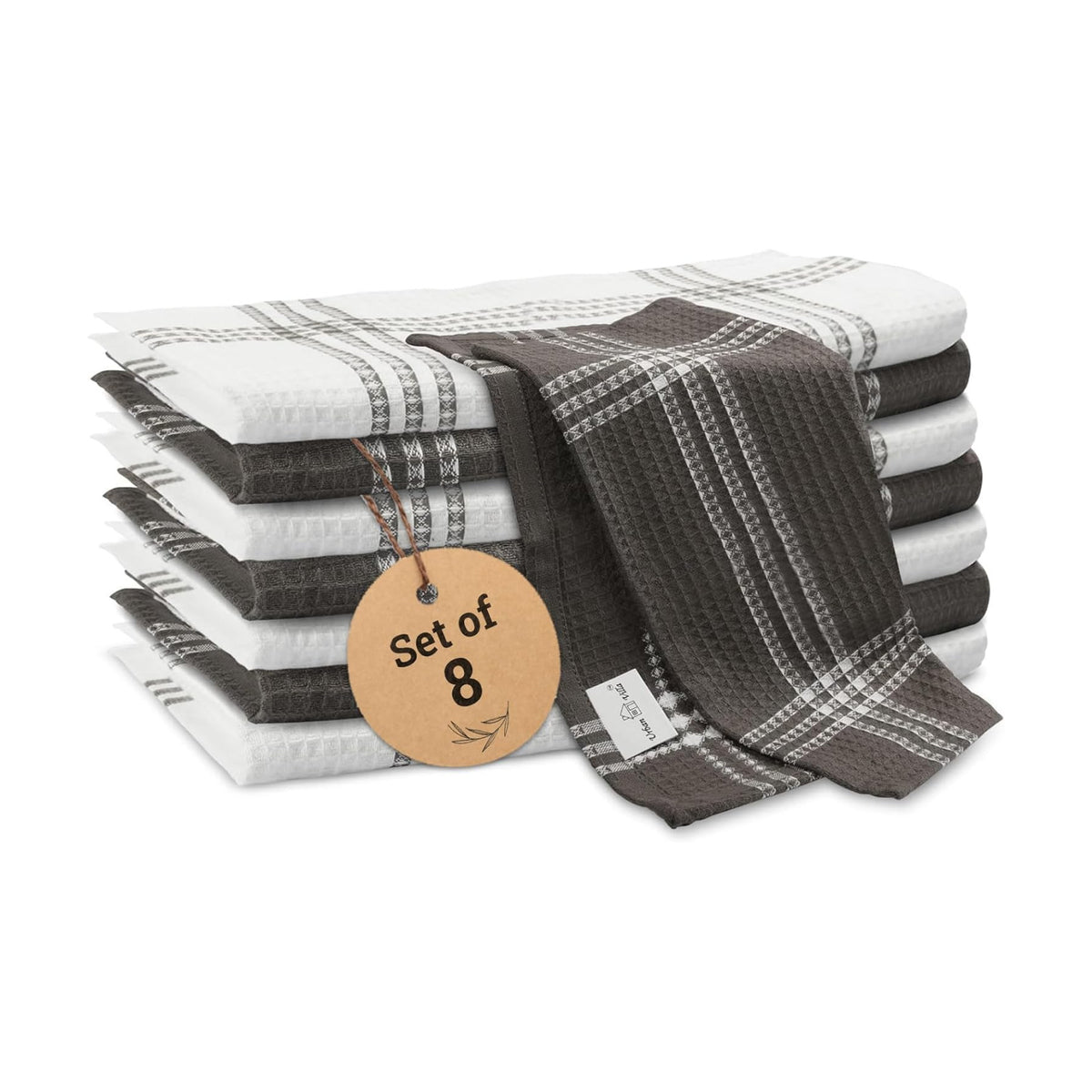 Urban Villa Kitchen Towels Cotton Dish Towels 12”x12” (Set of 8) Grey White