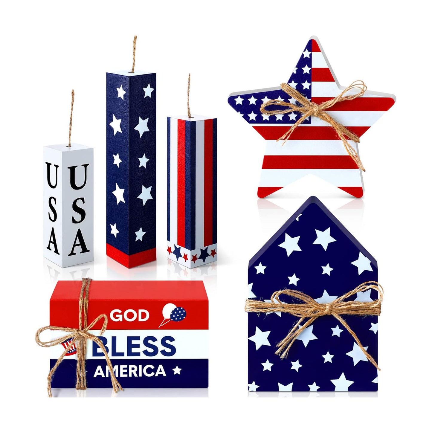 4th of July Table Decorations Wooden Patriotic Decorations 4th of July Tiered Tray Decor / Set of 8
