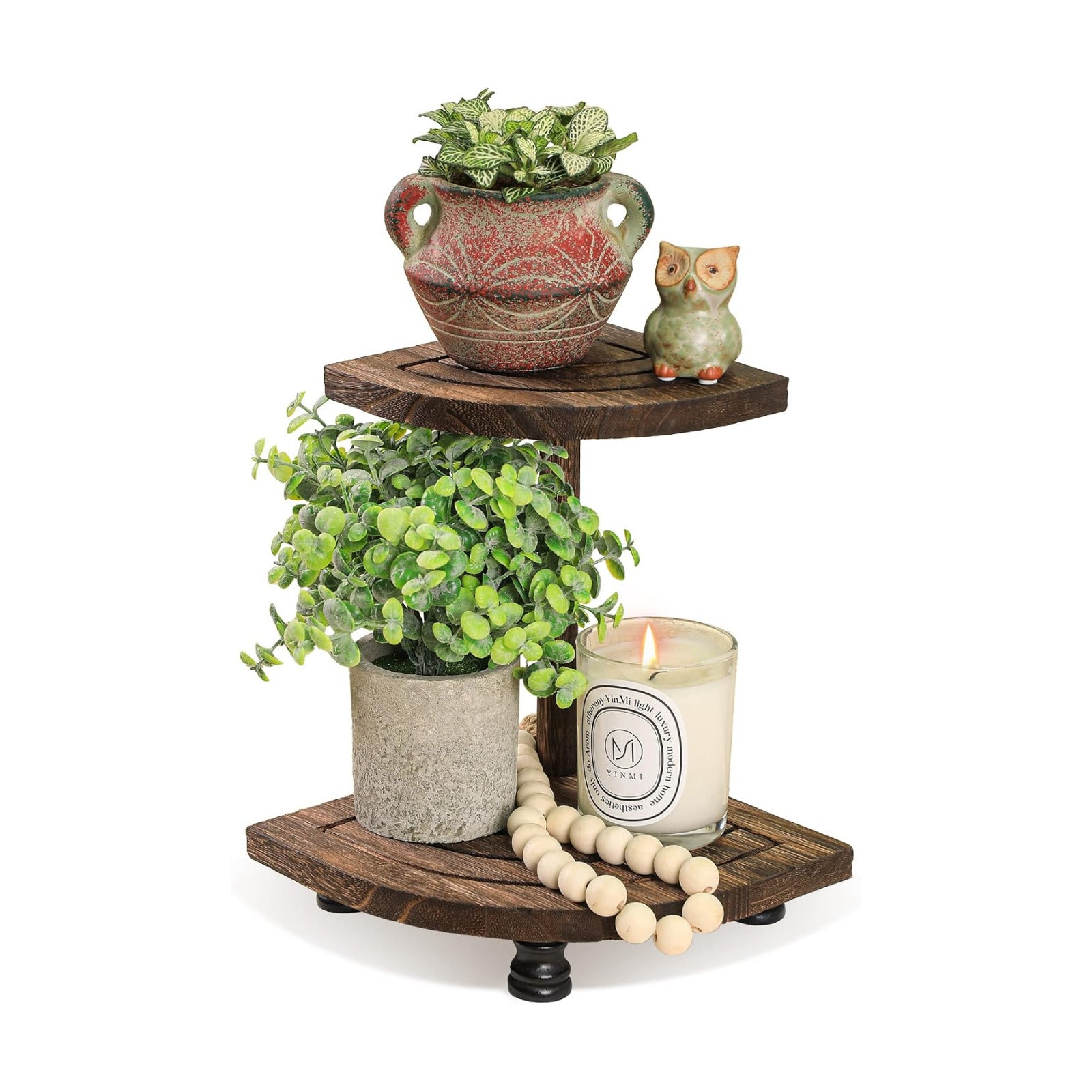 2-Tier Rustic Corner Shelf / Flabelliform-brown-2tier