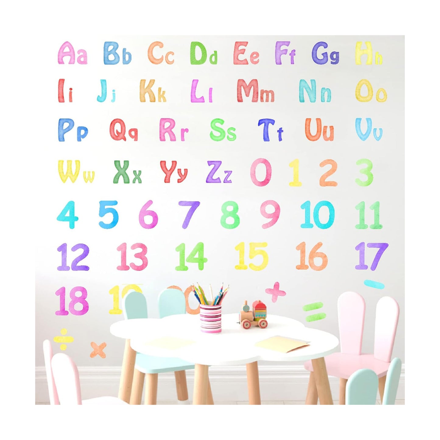 Number Alphabet Wall Decals Letters Wall Decal Alphabet ABC Learning Stickers Colorful / Watercolor