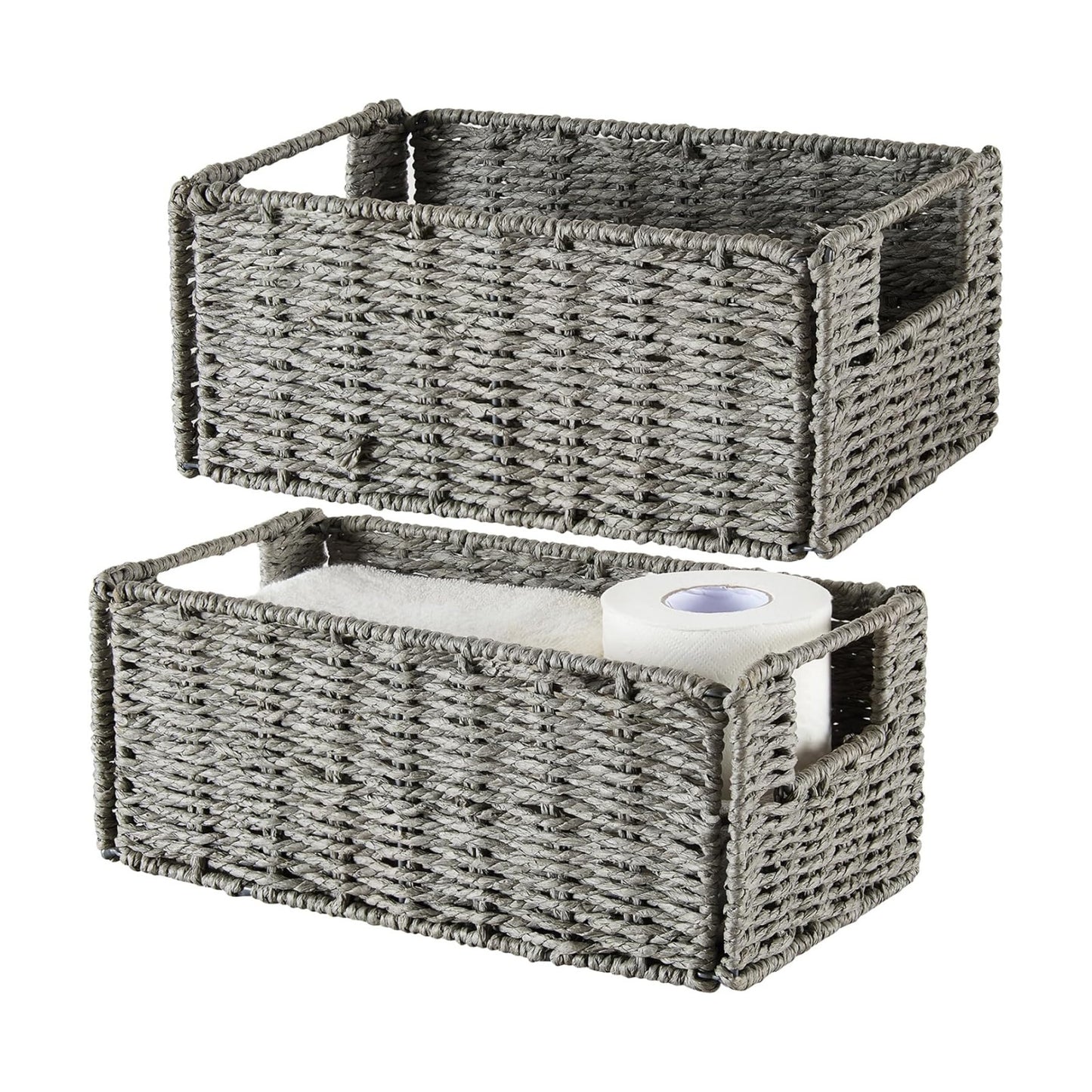 Wicker Storage Basket / Grey / 11.2"D x 6.1"W x 4.8"H / Set of 2