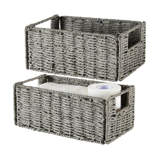 Wicker Storage Basket / Grey / 11.2"D x 6.1"W x 4.8"H / Set of 2