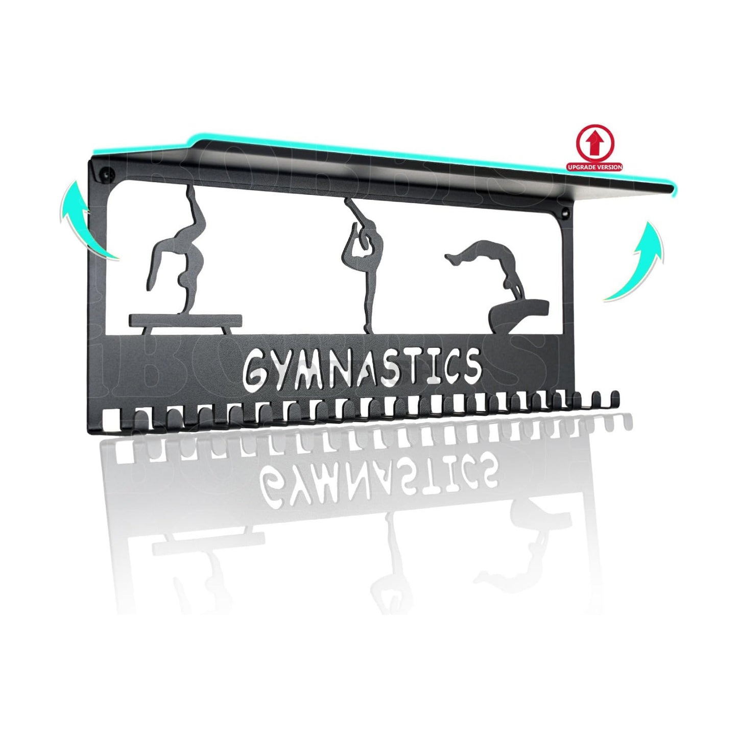 iBobbish Metal Medal Hanger Display,Non-Slip Trophy Shelf with 20 Hooks,Wall Mount,Heavy Duty,Non-Bent,Holds
