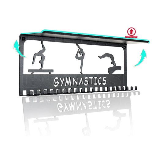 iBobbish Metal Medal Hanger Display,Non-Slip Trophy Shelf with 20 Hooks,Wall Mount,Heavy Duty,Non-Bent,Holds
