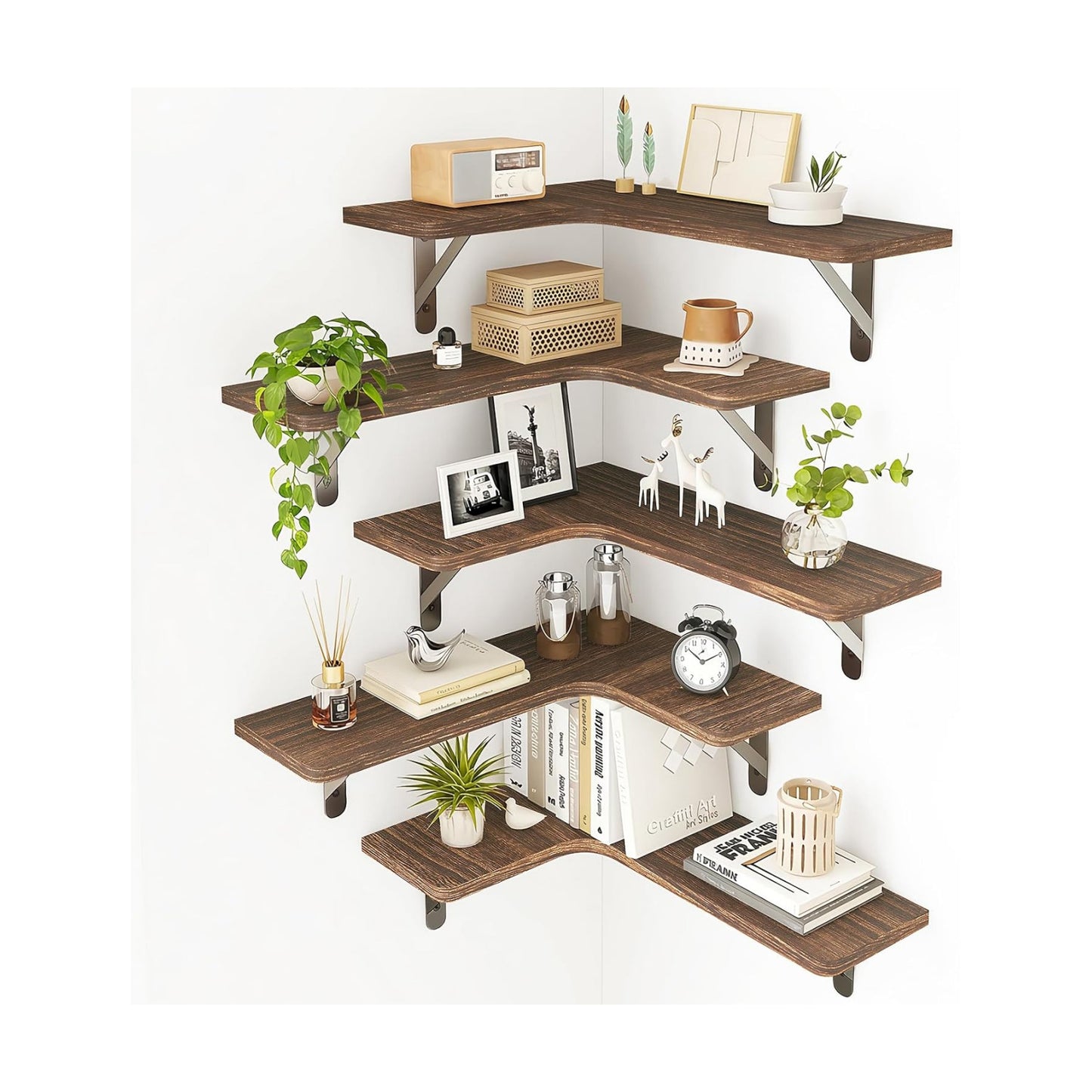 Fixwal Conner Floating Shelves for Wall Decor, Dark Carbonized Black 5pcs