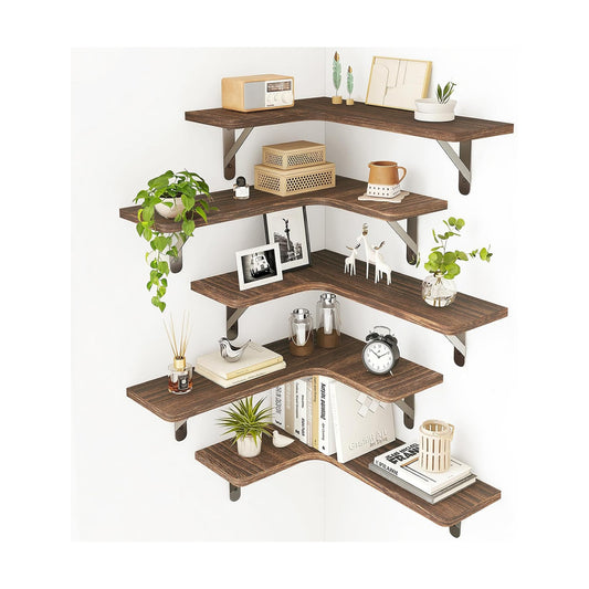 Fixwal Conner Floating Shelves for Wall Decor, Dark Carbonized Black 5pcs
