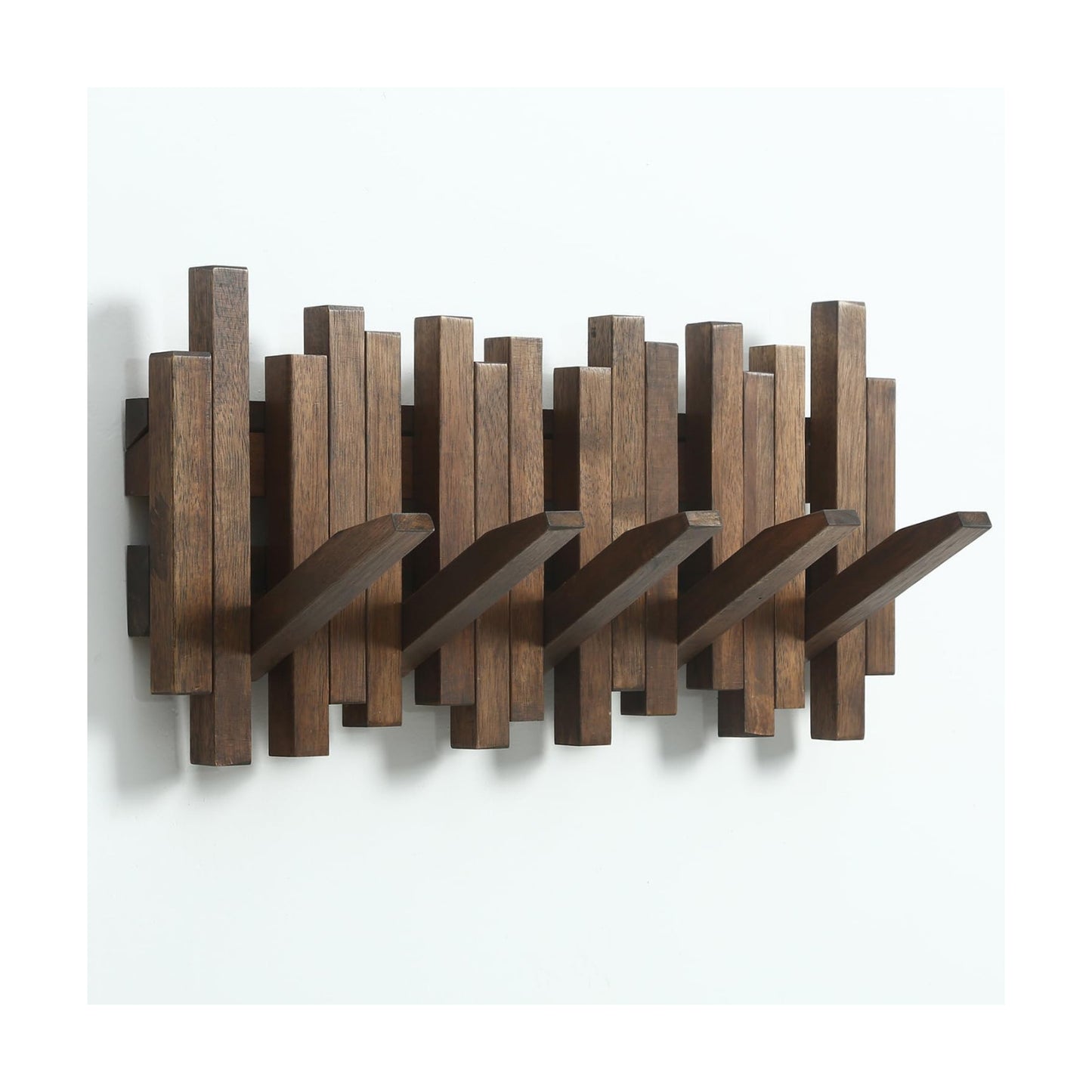 Natural Wood Wall Mounted Piano Coat Rack| Coat Rack Wall Mount| Flip Down Wall Hook Rack 5 Hooks| Entryway Coat