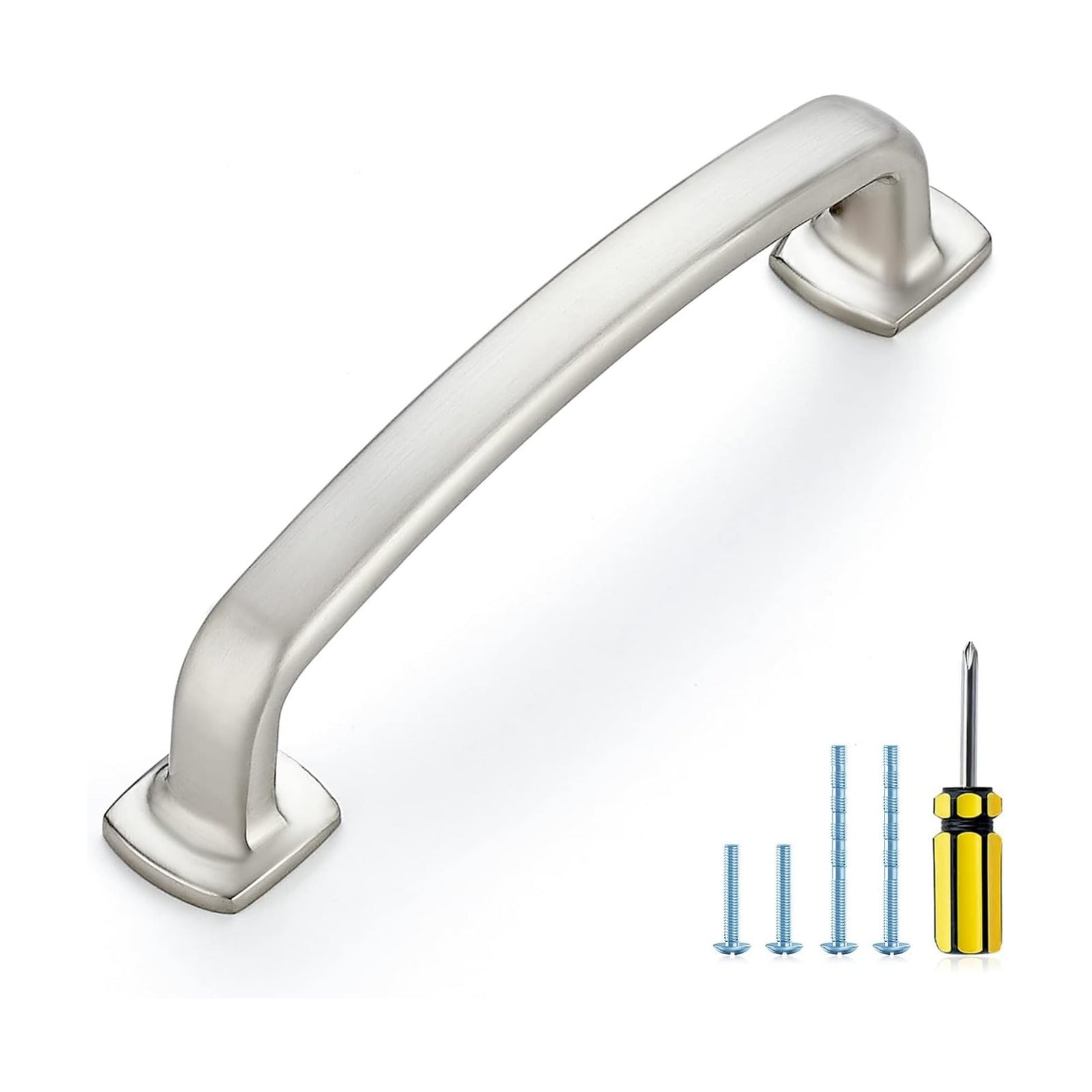 Arch Cabinet Pulls Solid 3-3/ Kitchen / Brushed Nickel / 3-3/4 Inch Hole Center / 4 Inch / Set of 10