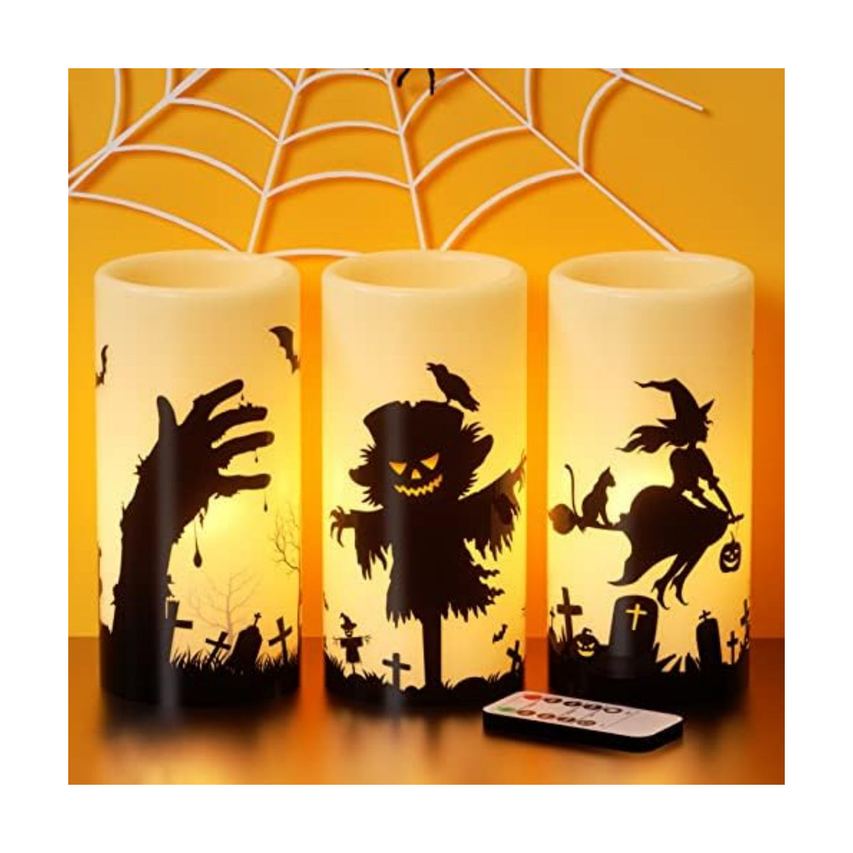 Scarecrow Halloween LED Flameless Pillar Candles with Remote Timer
