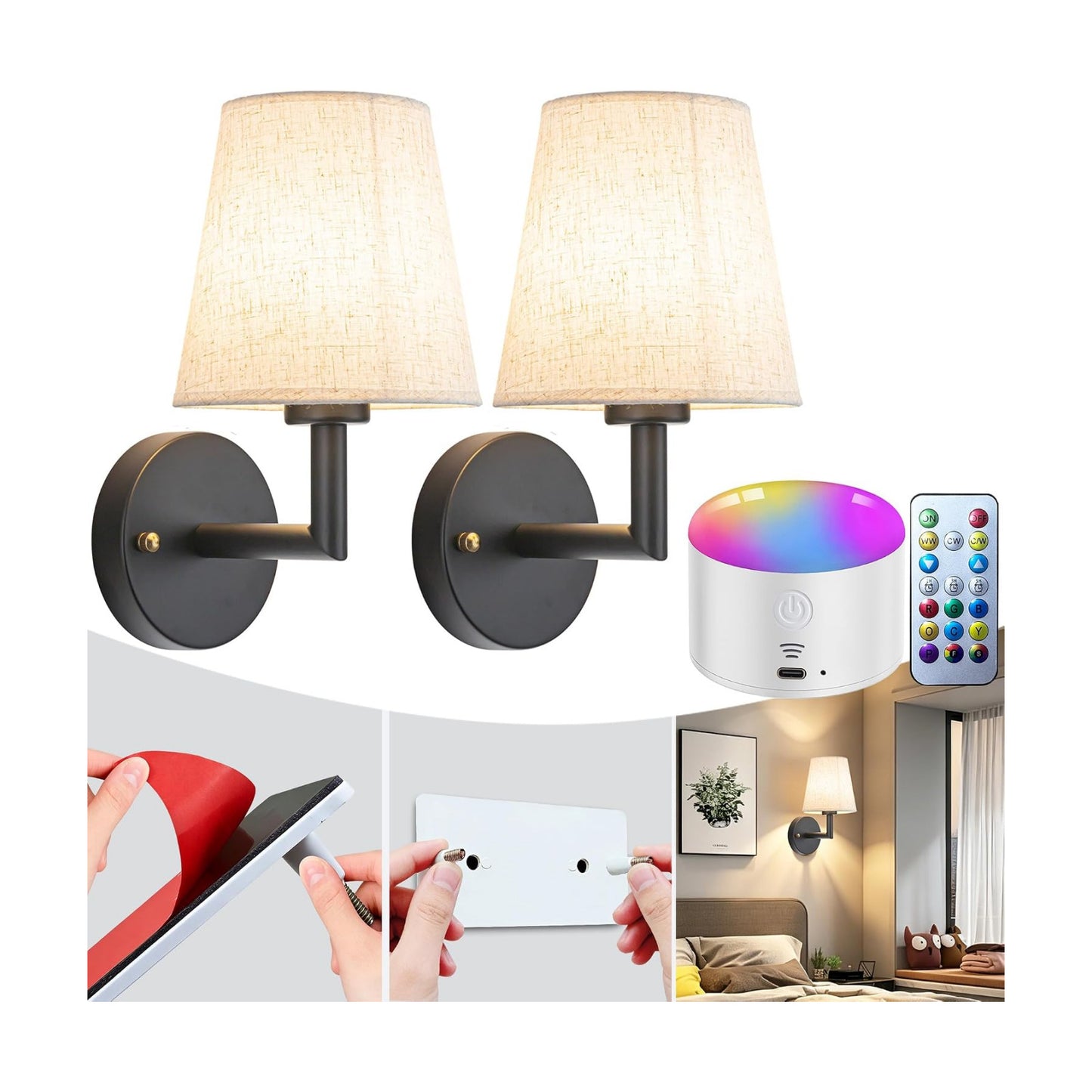 YHCDLAMP Peel and Stick Wall Sconces, No Drilling Stick On Wall Sconce, Wireless Battery Operated Wall Lights, Adhesive
