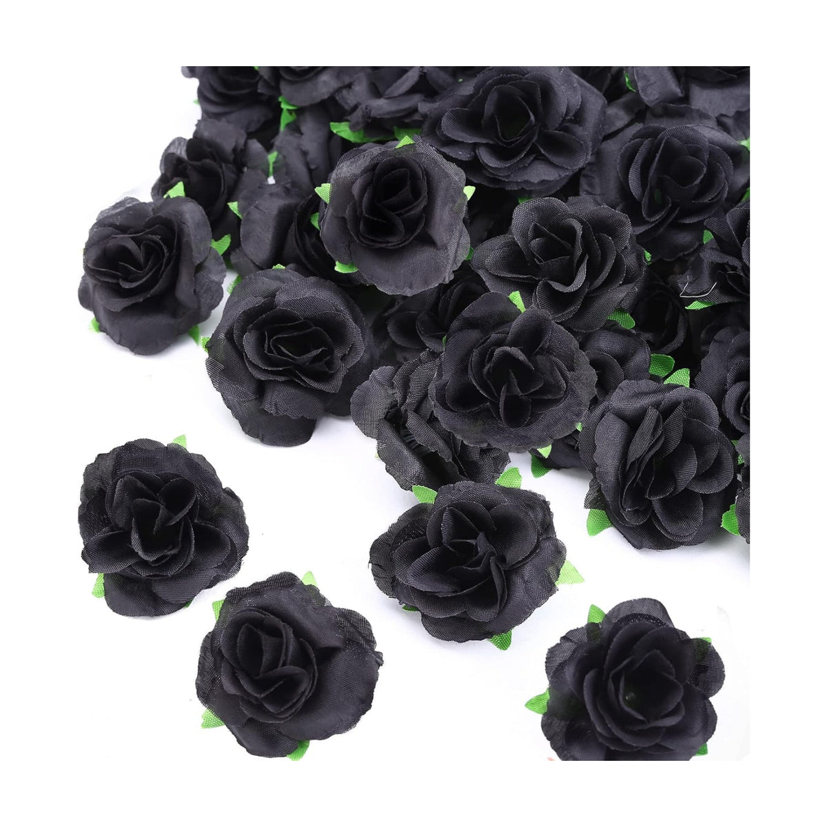 Kesote 50pcs Black Roses Artificial Flowers, 1.6" Small Silk Fake Roses