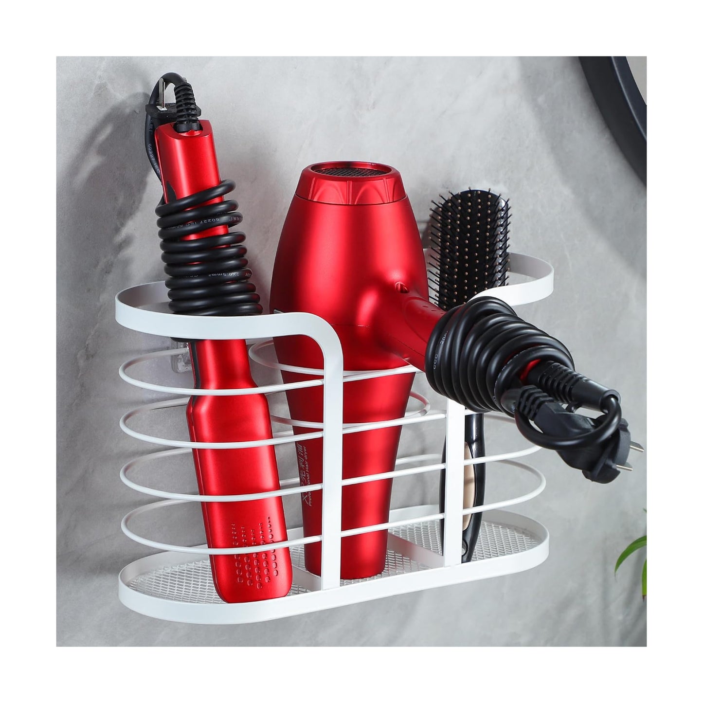 YIGII White Hair Dryer Holder - Adhesive Blow Dryer Holder/Hair Tool Organizer Bathroom Organizer Stick on Wall Mounted