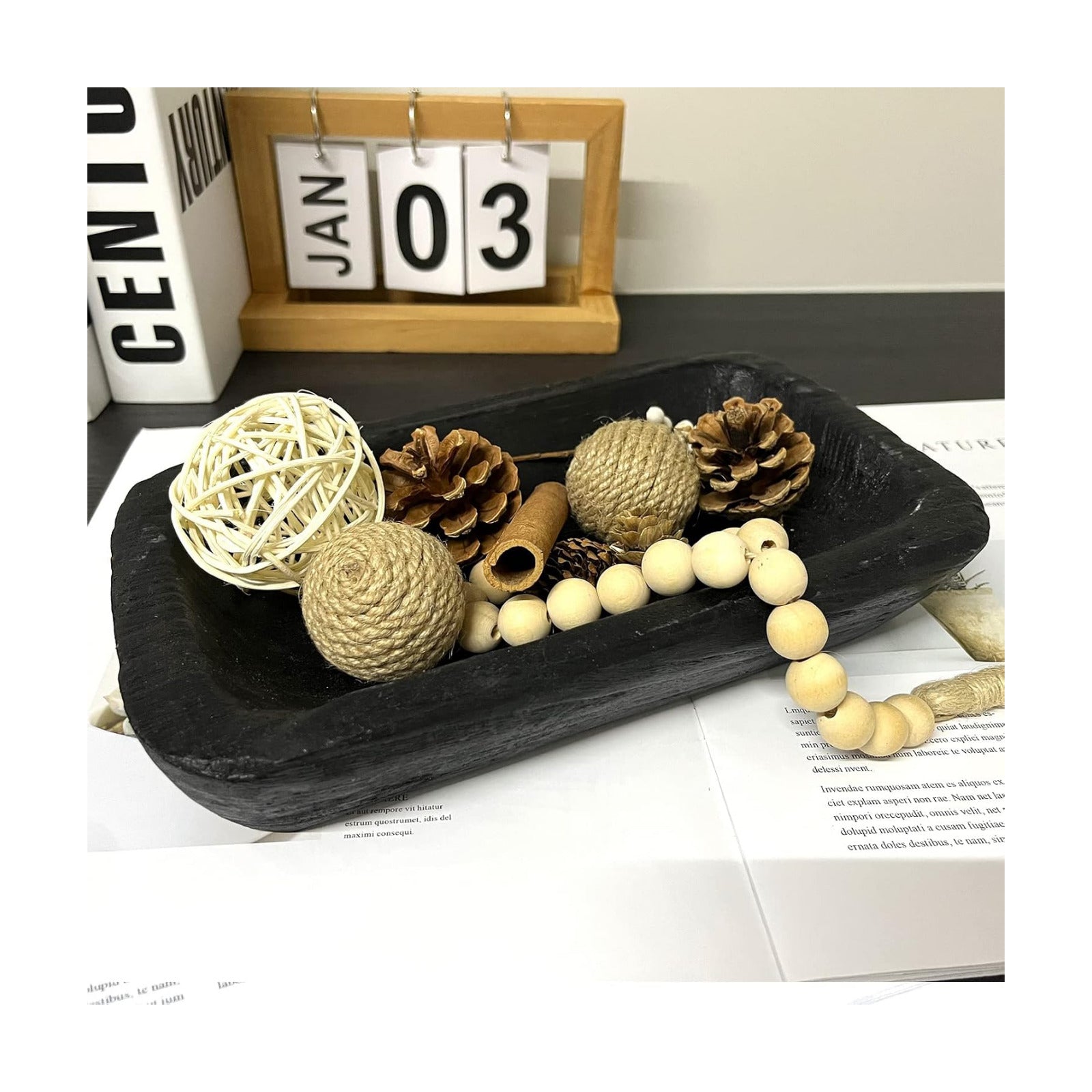 Wooden Dough Bowl Decor / 10inch Black