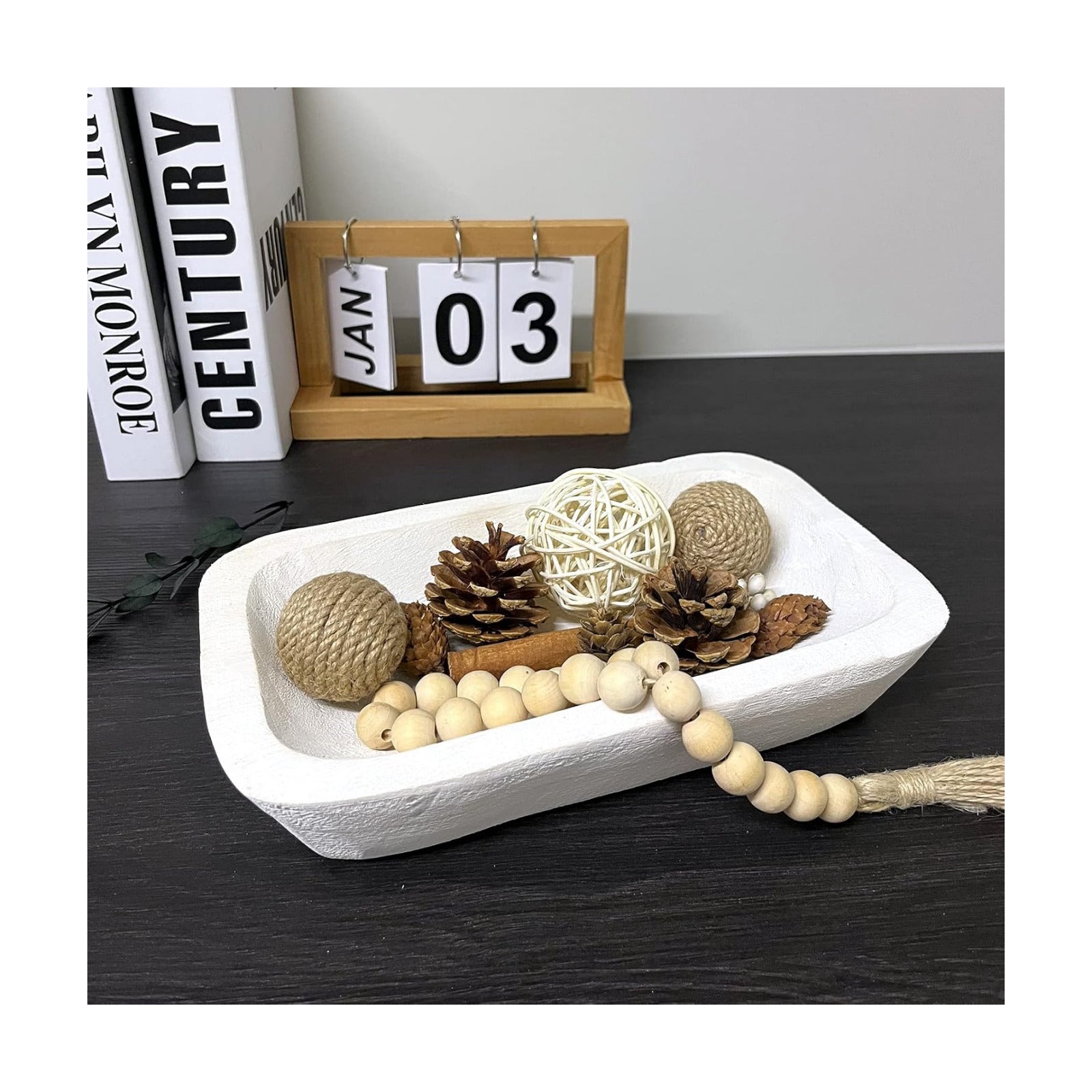 Wooden Dough Bowl Decor / 10inch White