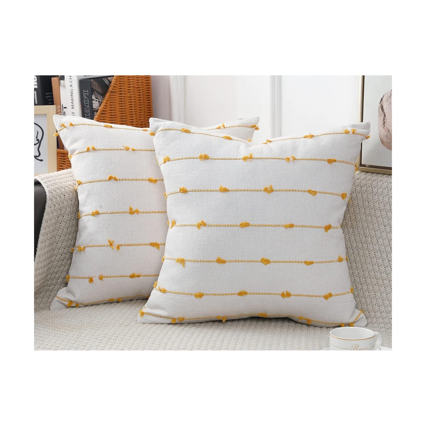 Boho Throw Pillow Covers / Yellow / 16 x 16 / Set of 2