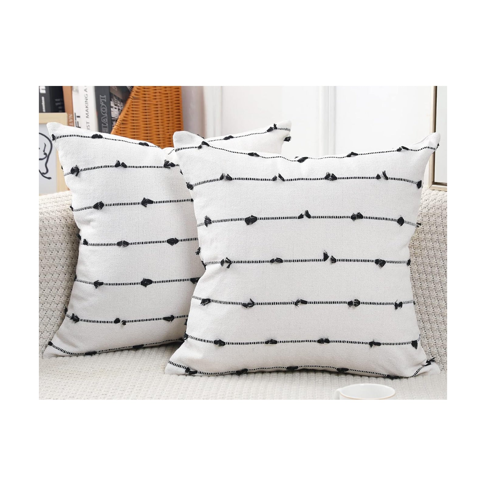 Boho Throw Pillow Covers / Black / 16 x 16 / Set of 2