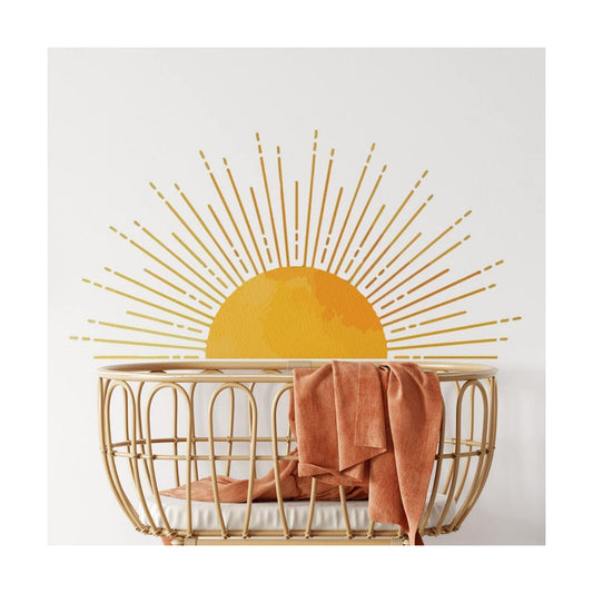 Large Boho Half Sun Wall Decals Removable Sunshine Wall Sticker Vinyl Peel / Style 9 / 43.3 x 22.2