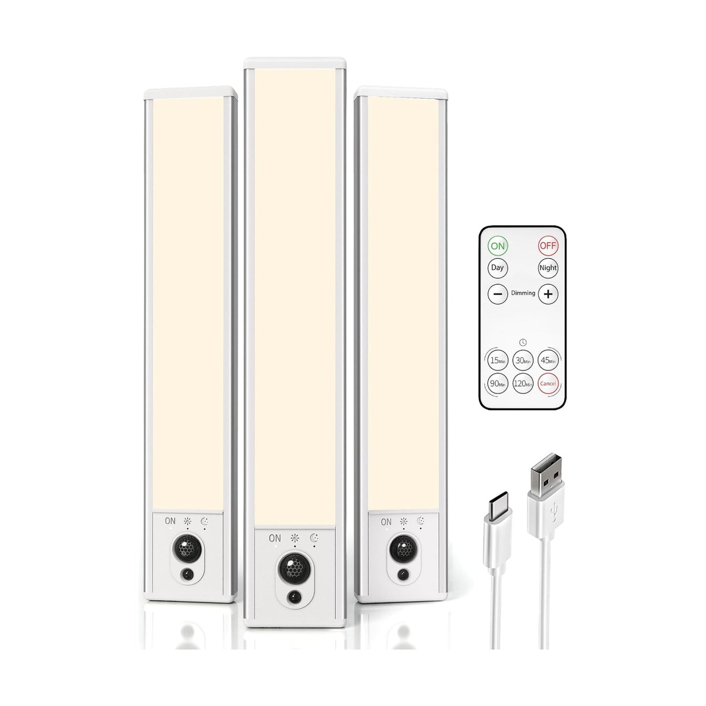 EZVALO 3-Pack Under Cabinet Lighting, 2400mAh Motion Sensor Light, LED Closet Lights Wireless, 3000K Dimmable, Timer