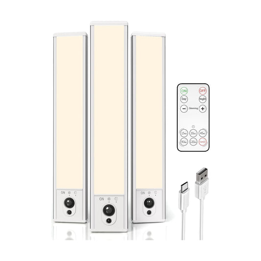EZVALO 3-Pack Under Cabinet Lighting, 2400mAh Motion Sensor Light, LED Closet Lights Wireless, 3000K Dimmable, Timer