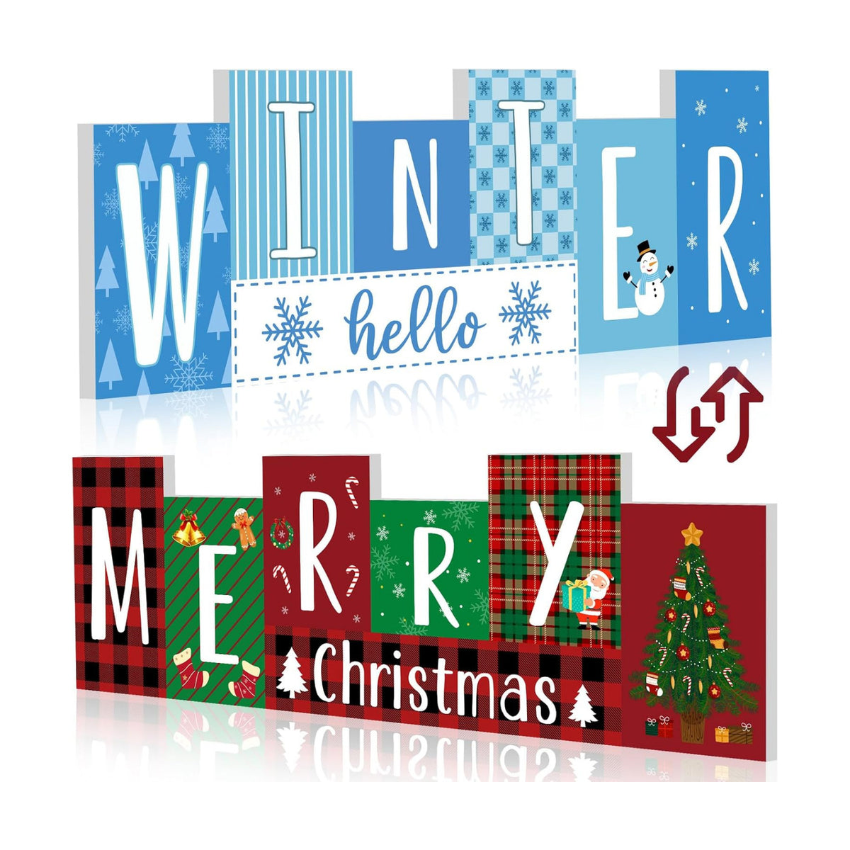 Hello Winter and Merry Christmas Wooden Sign Office Home Decor