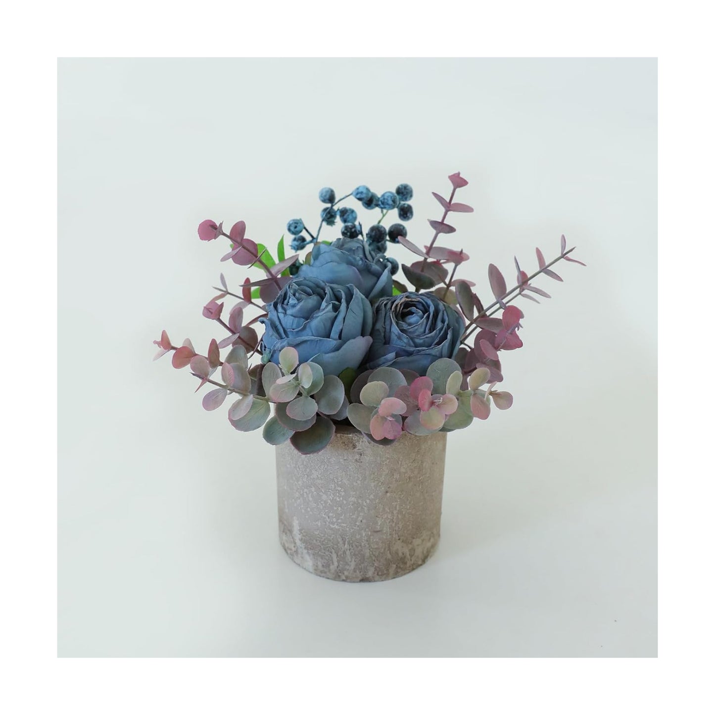 Small Artificial Rose Potted Plant / Burnt Blue
