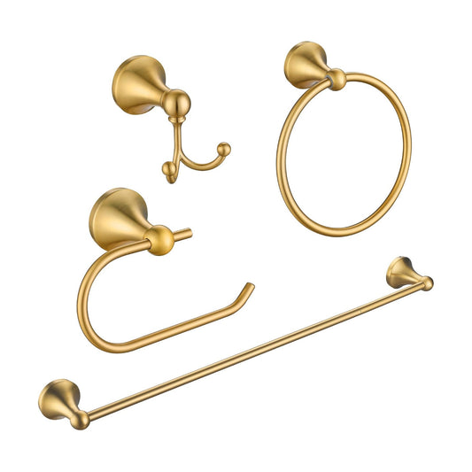 4 Pcs Gold Bathroom Hardware Set - Brushed Brass Gold Bathroom Accessories Kit, Stainless Steel Wall Mounted 23.6 Inch