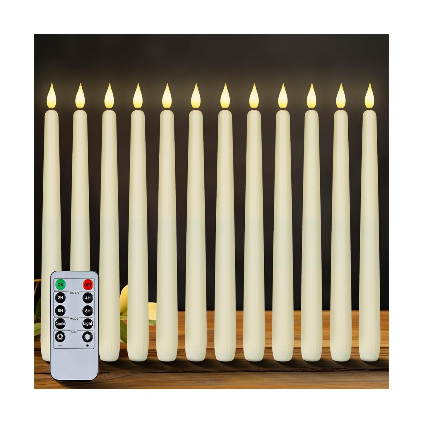 Homemory 12 Pcs Flameless Taper Candles with Remote Timer Dimmer, 11 inches Ivory Taper Candles Battery Operated