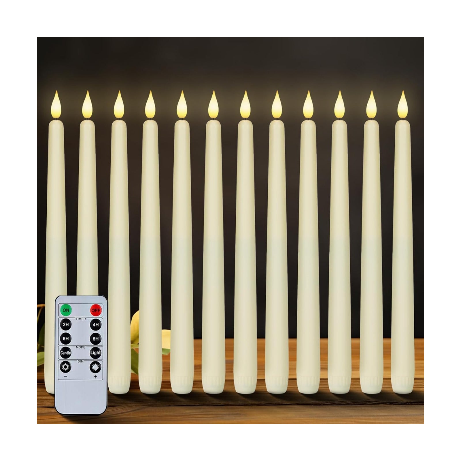 Homemory 12 Pcs Flameless Taper Candles with Remote Timer Dimmer, 11 inches Ivory Taper Candles Battery Operated
