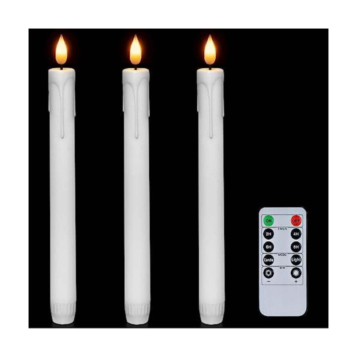 Homemory 3 Pcs Flameless Taper Candles with Remote Timer Dimmer, 9.6" White Flickering Candlesticks Battery Operated, Realistic Plastic LED Candles for Fireplace Wedding Seasonal Indoor Decorations