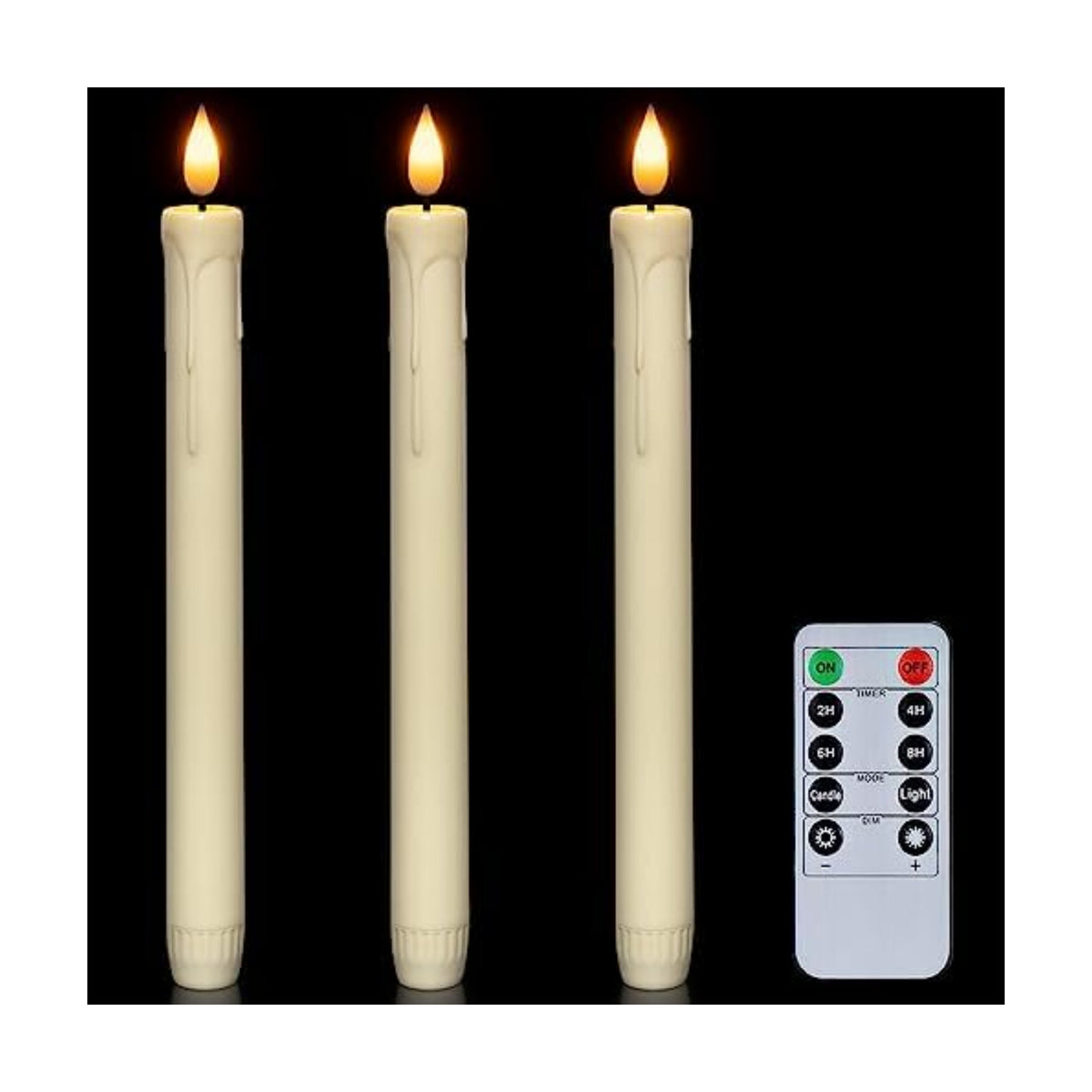 Homemory 3 Pcs Flameless Taper Candles with Remote Timer Dimmer, 9.6" Ivory LED Candlesticks Battery Operated, Plastic Flickering Flameless Candles for Fireplace Wedding Seasonal Indoor Decorations