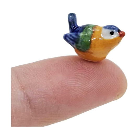 Tiny ⅝ Multicolor Sitting Eurasian Tit Bird Figurine / Tit 06 Mt Sit / Blue