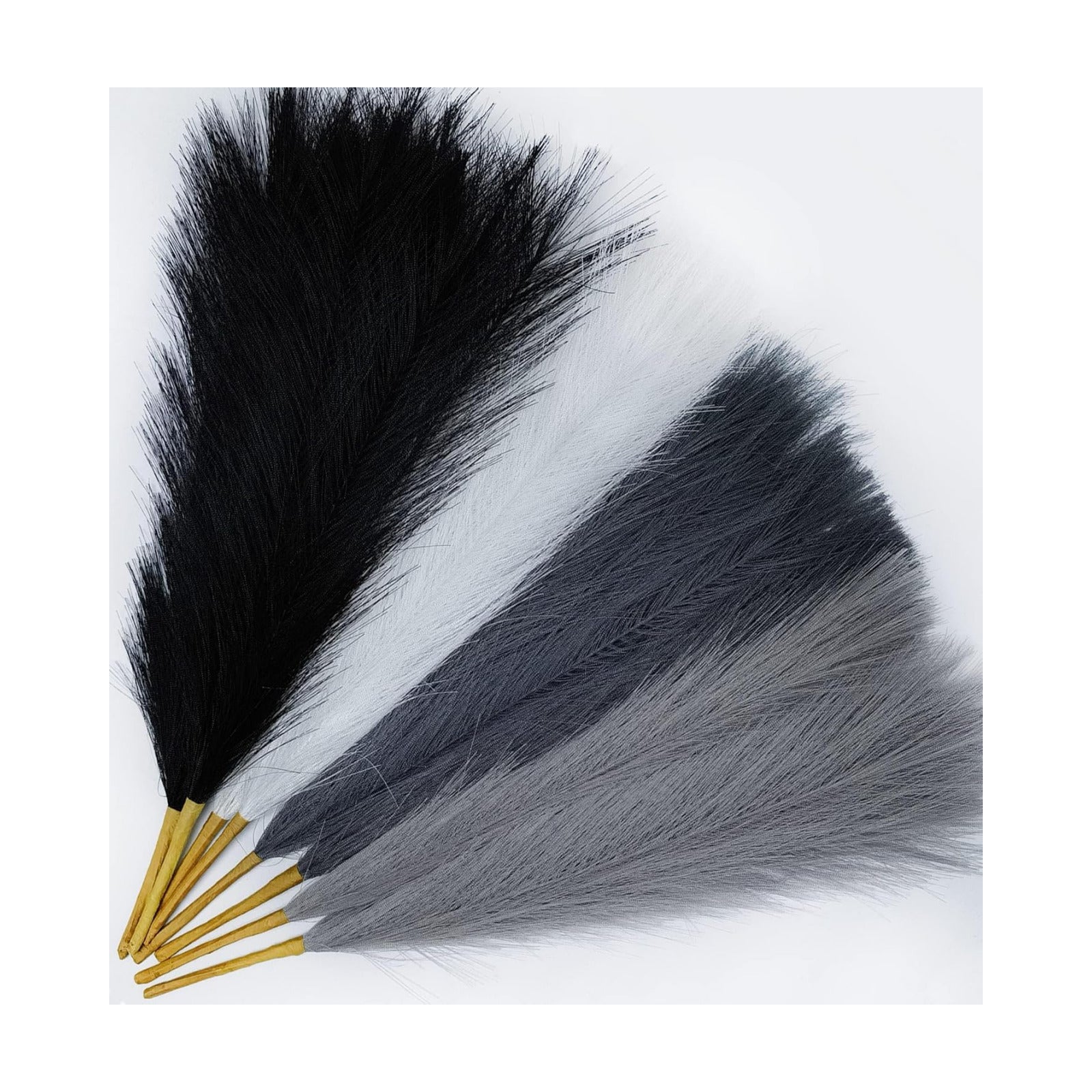 17" Pampas Grass Faux Dried Decor / Black Grey Style / Set of 8