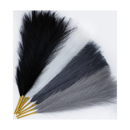 17" Pampas Grass Faux Dried Decor / Black Grey Style / Set of 8