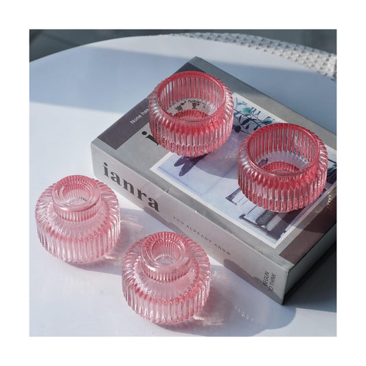 Woho Pink Candlestick Holders Set of 4, Taper Candle Holders for Birthday
