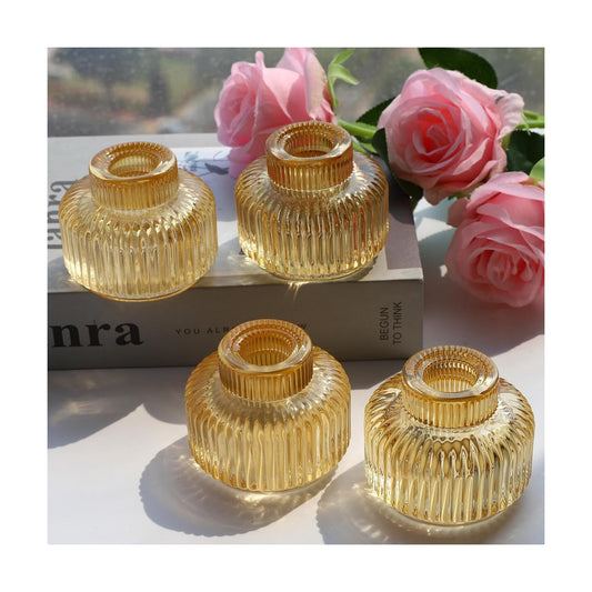 Woho Gold Candlestick Holder Set of 4, Tapered Candlestick Holders for Table Centerpiece, Glass Taper Candle Holders Bulk for Wedding Dinning Party
