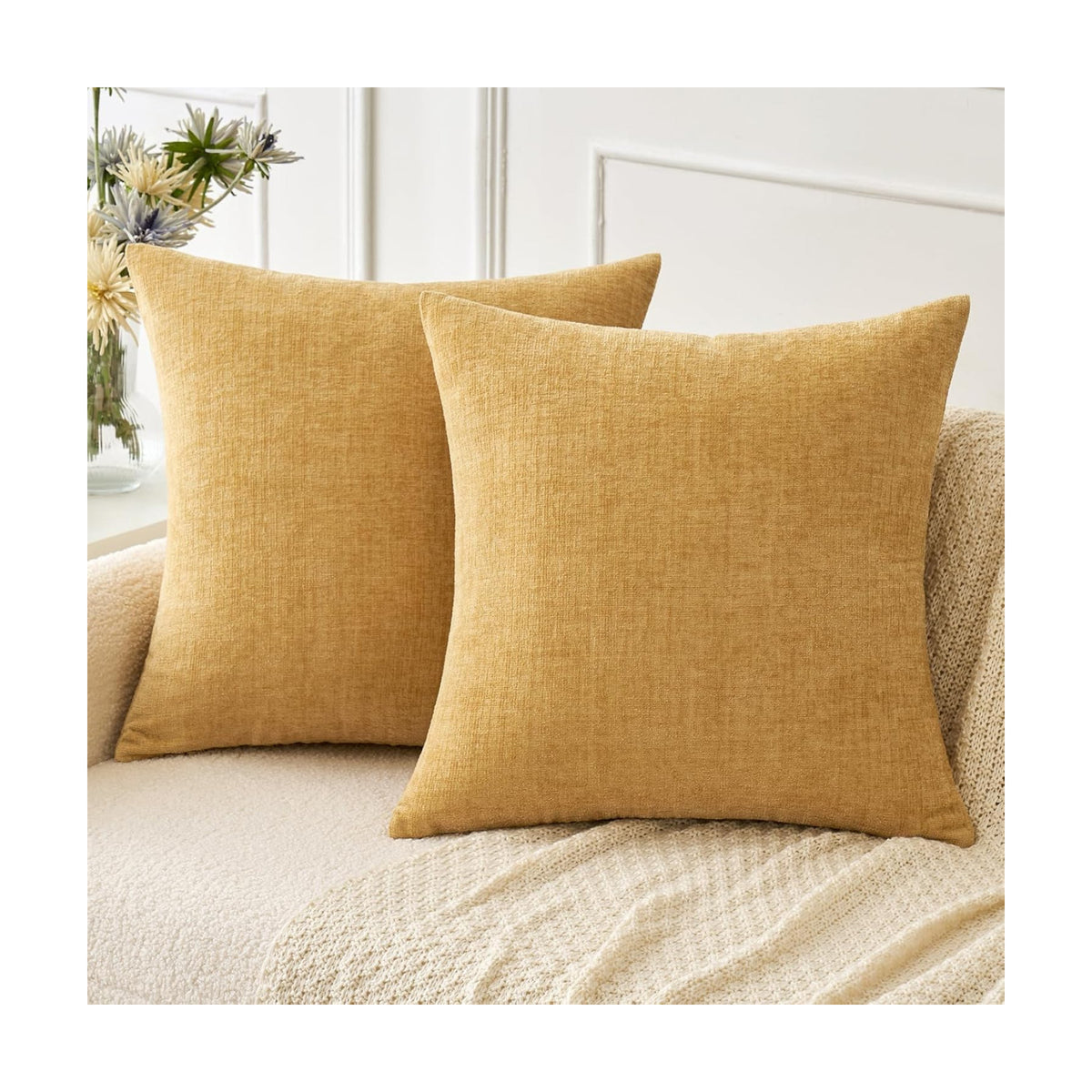 MIULEE Soft Chenille Throw Pillow Covers Gold 20x20 Inch Pack of 2