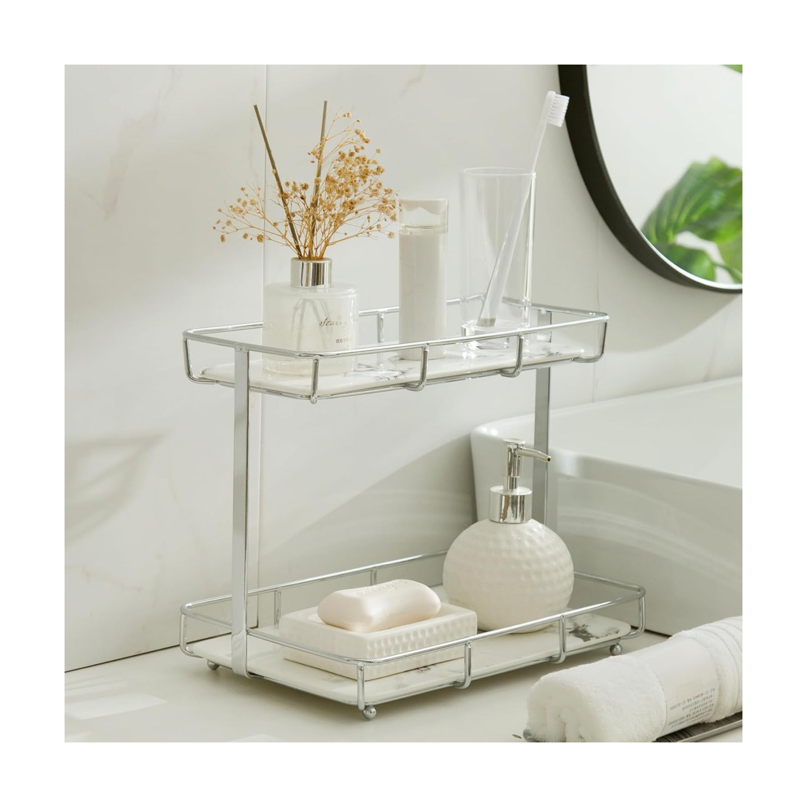 Bathroom Organizer Countertop Perfume Organizer Makeup Organizer Cosmetics Storage / 2 Tier L-sliver