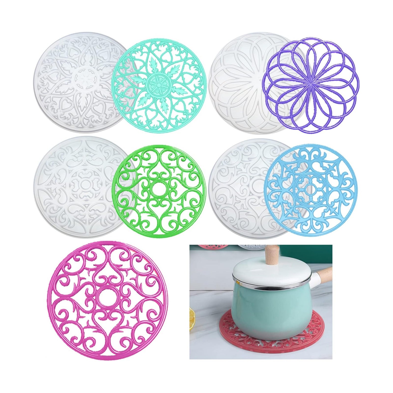 Large Mandala Coaster Resin Molds Hollow Flower Shiny Silicone Molds for Resin Casting / Set of 4
