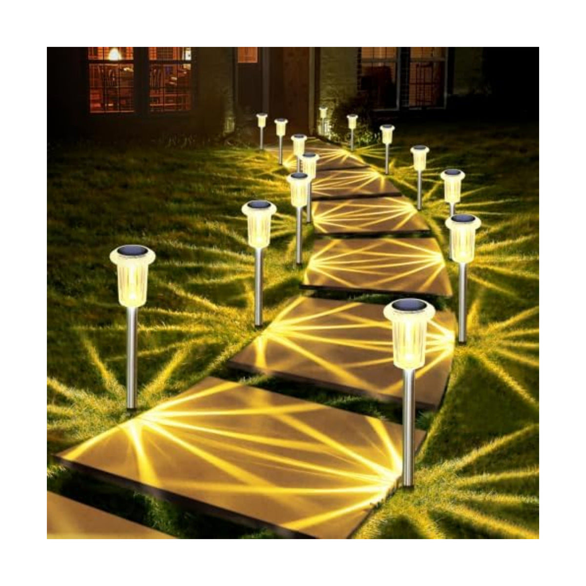 DenicMic 10 Pack Solar Pathway Lights Outdoor Waterproof Warm White LED