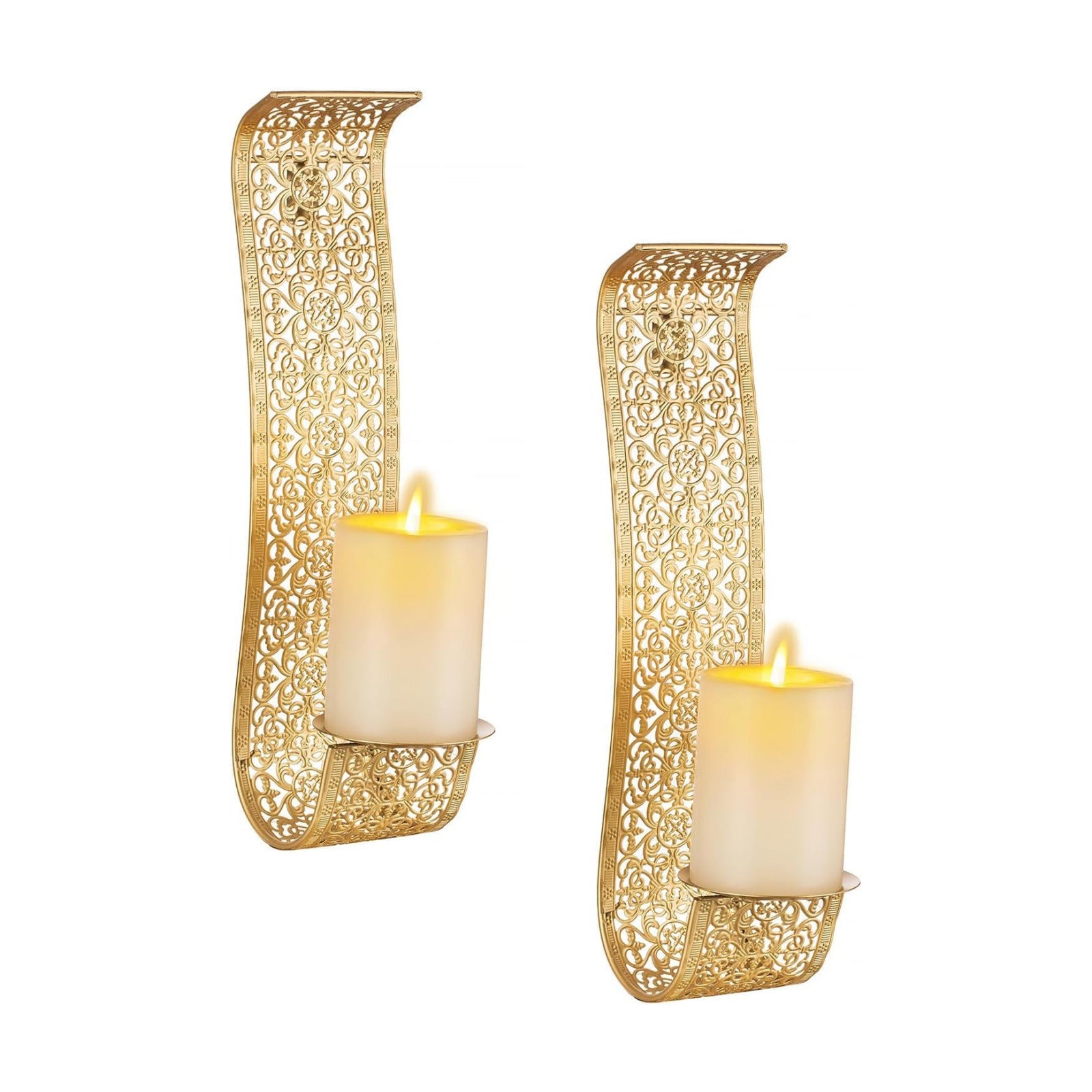 Rustic Pillar Wall Candle Holder for Farmhouse Vintage Hallway Wall / Matte Gold / Set of 2