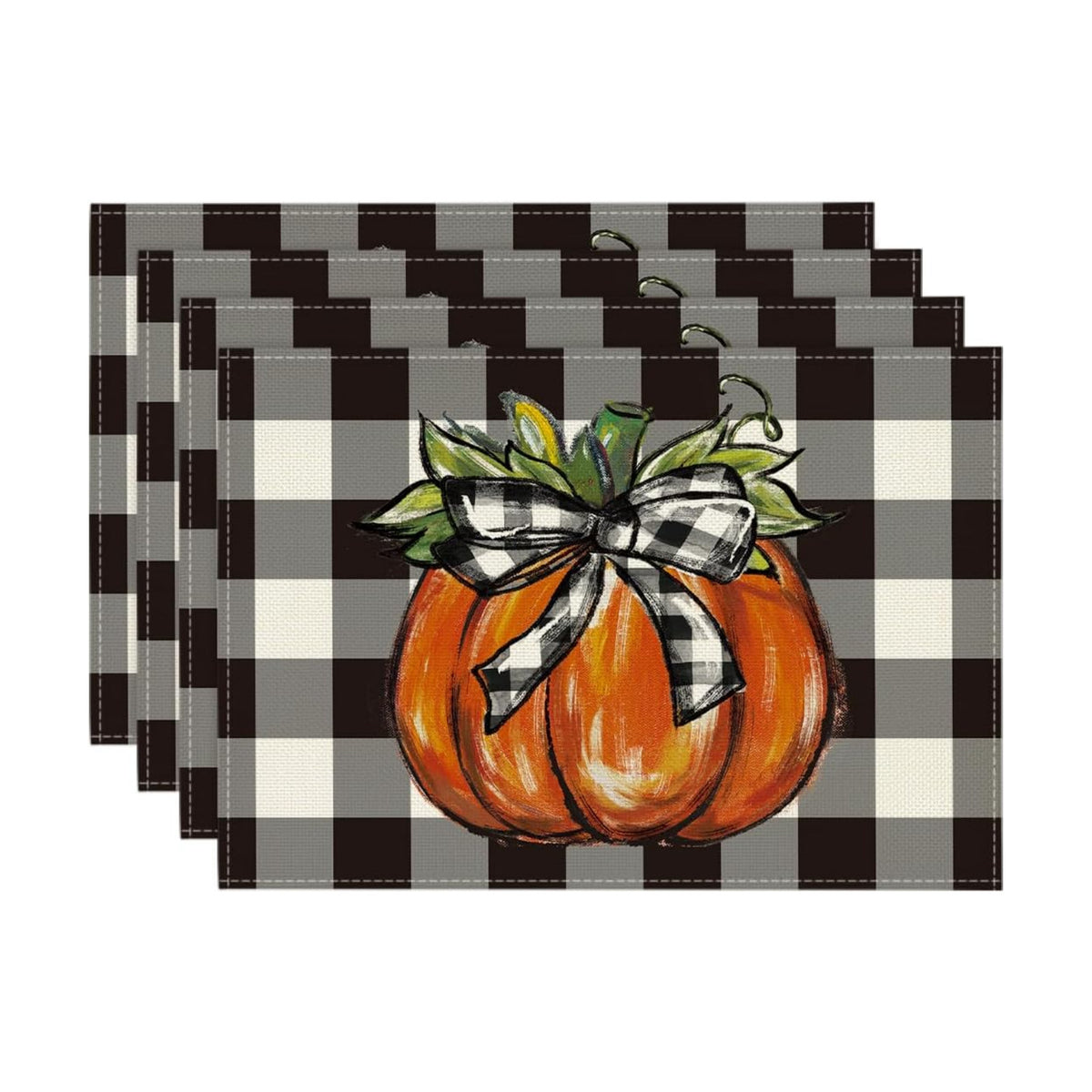 Artoid Mode Buffalo Plaid Pumpkin Fall Placemats Set of 4, 12x18 Inch Seasonal Autumn Table Mats for Party Kitchen Dining Decoration
